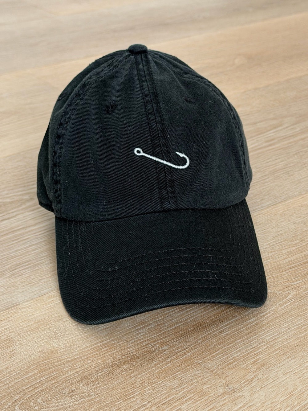 Free Authority Fishing Hook Strapback Baseball Hat Cap Washed Black Cotton